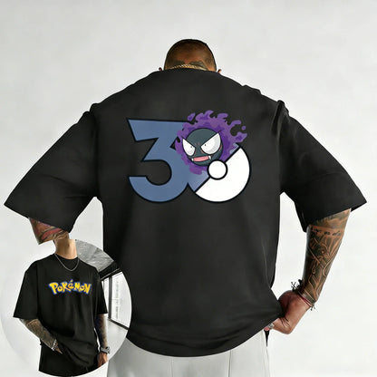 30th Anniversary Gastly Printed T-shirt Summer New Men's and Women's Loose Casual Hip Hop Trendy Short Sleeve Top