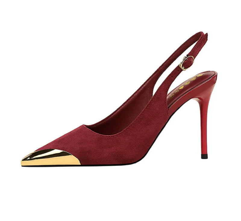 European American Style Metal Pointed High Heels Slim Heels Super High Heels Light Mouth Back Tripping And Banquet Single Shoes