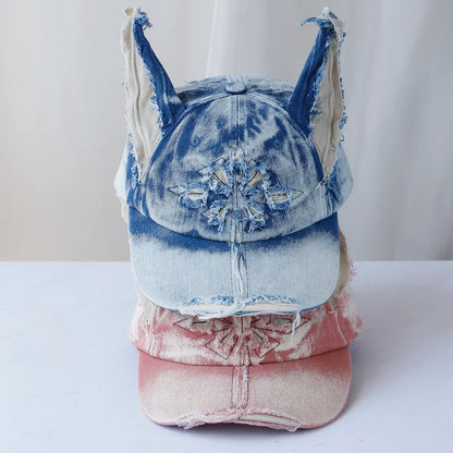 NEW Designer y2k wasteland style personalized cowboy perforated baseball cap women's three-dimensional ears street duckbill cap