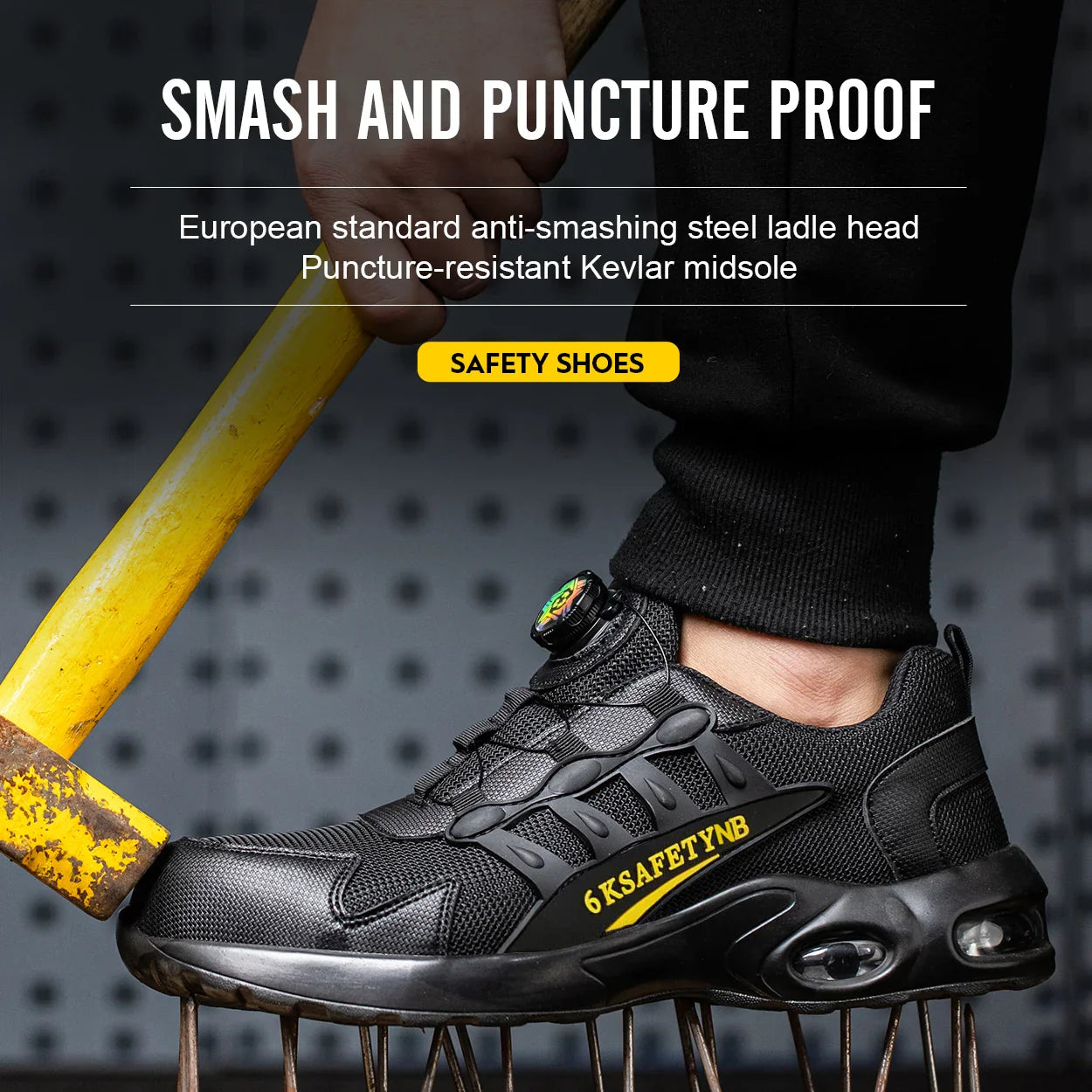 Men Safety Shoes Steel Toe Shoes Indestructible Shoes Lightweight Puncture Proof Work Boots Rotating Button Safety Shoes
