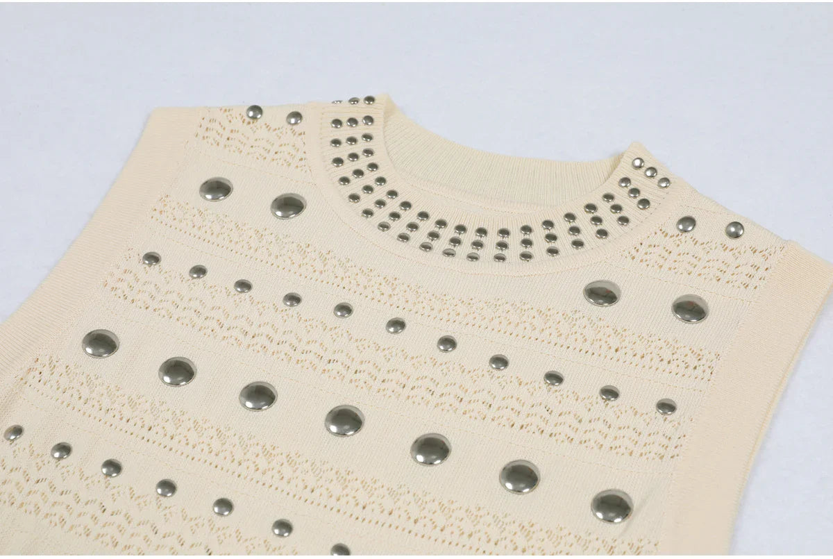 High Quality Elastic Knitted New Fashionable Round Neck Luxurious Hot Plate Sleeveless Slim Fit Women's Dress