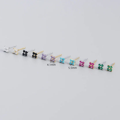 925 Sterling Silver Romantic Color Zircon Three-petal Flower Stud Earrings for Women Fashion Huggies Piercing Jewelry