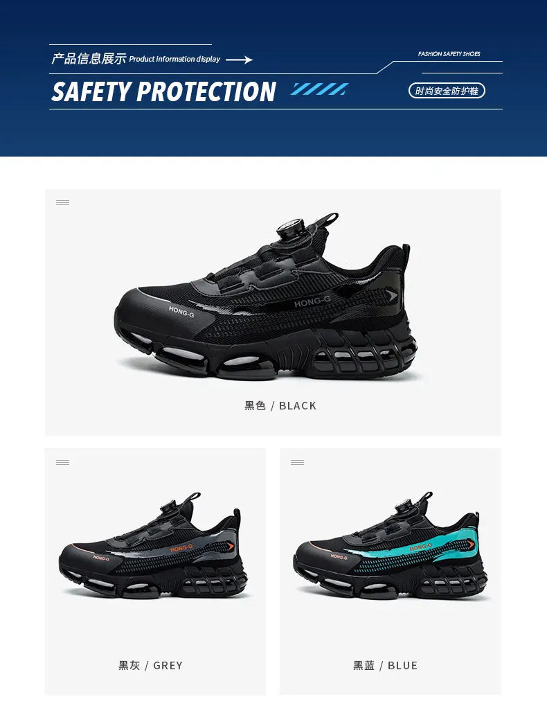Rotating Button Safety Shoes Men Anti-smash Anti-puncture Protective Work Shoes Fashion Men Sport Shoes Security Boots Men ﻿