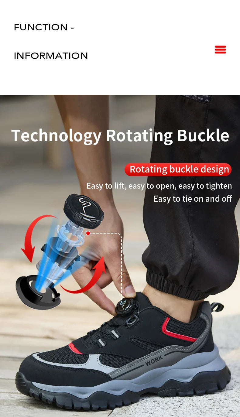 Men's Work Safety Boots Steel Toe Shoes Indestructible Shoes Puncture-Proof Work Boots Kevlar fabric Rotating Button Shoes