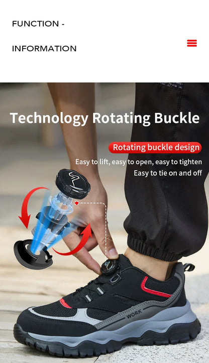 Men's Work Safety Boots Steel Toe Shoes Indestructible Shoes Puncture-Proof Work Boots Kevlar fabric Rotating Button Shoes