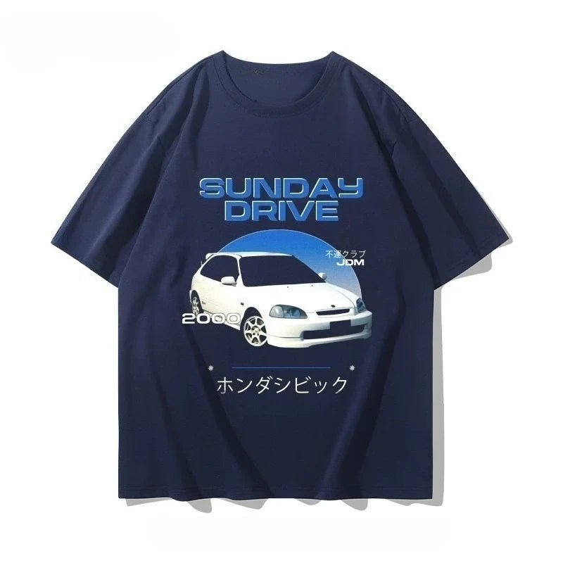 Honda Civic Motorcycle Short-sleeved Classic Modified Car Culture JDM Car Racing Fan T-shirt Club Men's Top