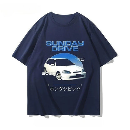 Honda Civic Motorcycle Short-sleeved Classic Modified Car Culture JDM Car Racing Fan T-shirt Club Men's Top