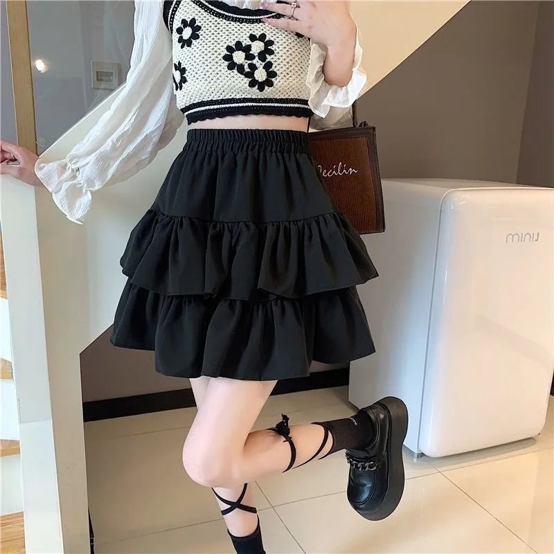 Ballet Style White A- Line Velvet Cake Short Skirt Women's Spring Autumn Hot Sale Of The Season New Loose High Waist Fluffy Half