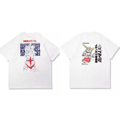 Japanese Anime All Cotton T-shirt Mobile Suit Gundam RX78 Design Picture Short Sleeved Hot Selling Loose Casual Couple Top