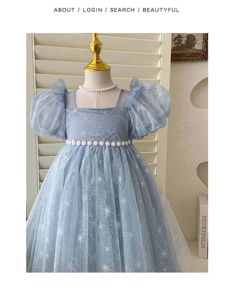 Girls Casual Dresses Summer Dress for Girls Children's Ethereal Puff-Sleeve Tulle Princess Dress Kids Clothes