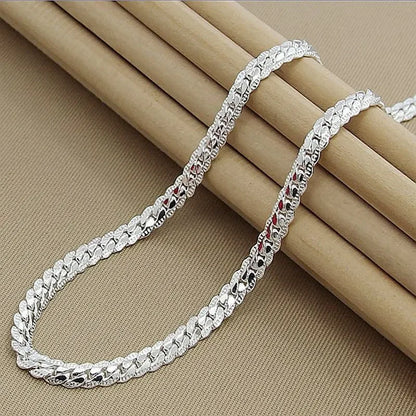 925 Sterling Silver 6MM Full Sideways Chain Necklace for Women Men Fashion 8/18/20/22/24 Inch Jewelry Sets Wedding Jewelry Gift