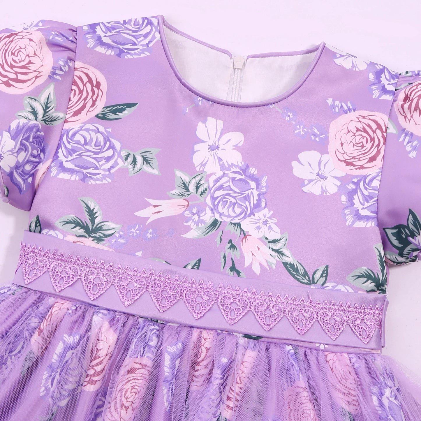 Cross-border special summer burst dress girls printed waist wedding dress flower girl short-sleeved princess puffy skirt