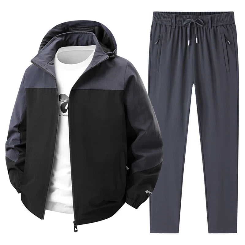 Men Spring Autumn Sport Set Comfortable Breathable Detachable Hooded Jacket Pant Set Training Morning Fitness Running Sport Suit