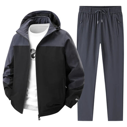 Men Spring Autumn Sport Set Comfortable Breathable Detachable Hooded Jacket Pant Set Training Morning Fitness Running Sport Suit