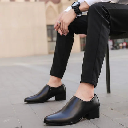 Sapatos Masculinos de Couro com Bico Fino – Sapatos Sociais Slip-On Formais, Preto/Marrom, Tamanhos 40–48