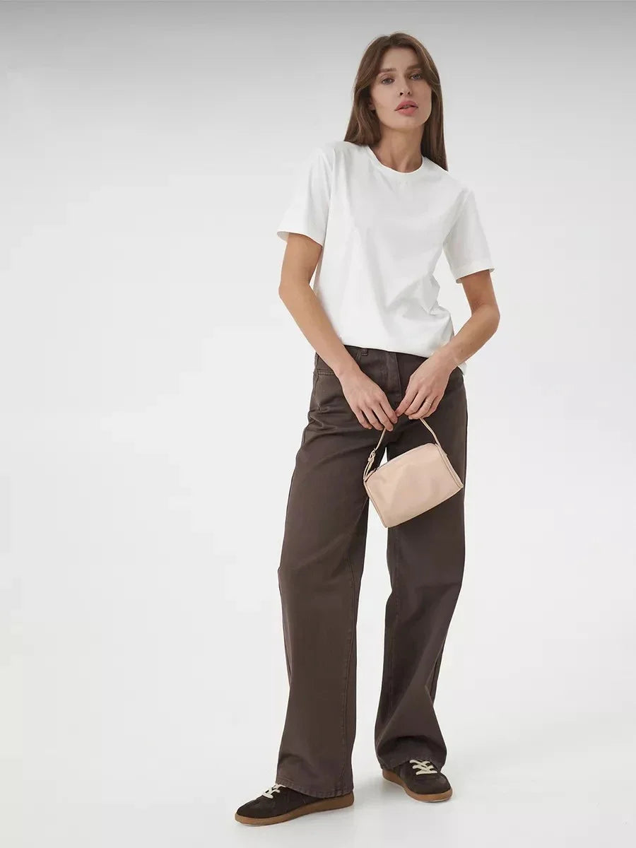 Summer 100% Cotton Women's T-shirt Bottoming Basic Fashionable Lady Short Sleeve Loose Tops Shirts Solid 230g/㎡ Tops