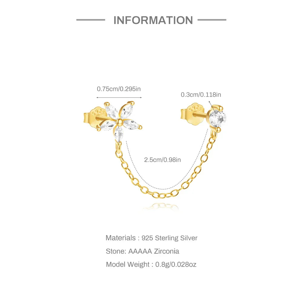 1PC 925 Sterling Silver Horse Eye Chain Tassel Zircon Drop Earrings For Women Ins Minimalism Geometric Earrings Gift