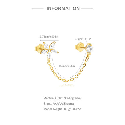 1PC 925 Sterling Silver Horse Eye Chain Tassel Zircon Drop Earrings For Women Ins Minimalism Geometric Earrings Gift