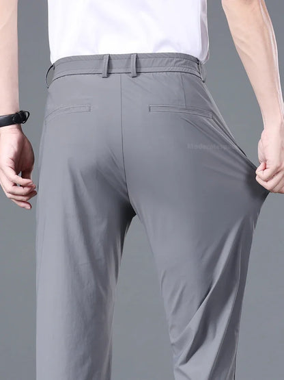 Summer Thin Stretch Trousers Men Elastic Waist Korean Classic Black Gray Blue Business Casual Formal Pants Male Brand