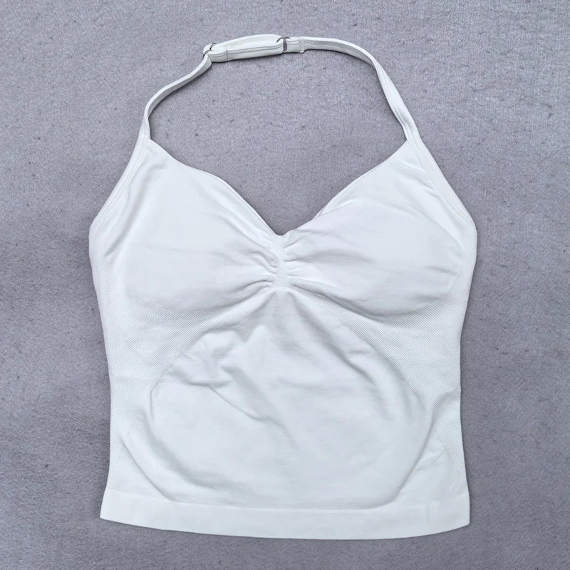 New Seamless Yoga Set Women 2Pcs Padded Halter Tank Top Scrunch Butt Lifting Gym Shorts Set Summer Sportswear Workout Clothes