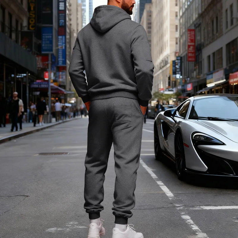 Autumn and winter men's velvet loose casual tooling outdoor sports fashion hooded sweater set