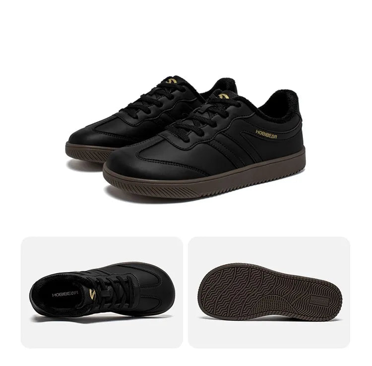 Wide Toe Shoes Unisex Artificial Leather Faux Fur Lined Sneakers Casual Retro Lace Up Shoes for Women Men