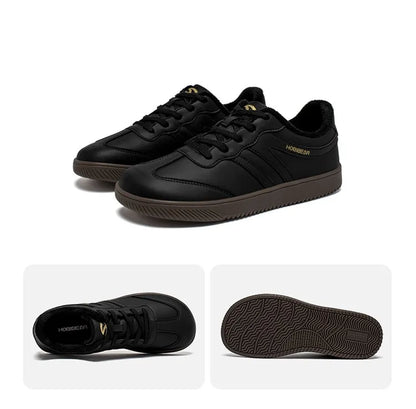 Wide Toe Shoes Unisex Artificial Leather Faux Fur Lined Sneakers Casual Retro Lace Up Shoes for Women Men