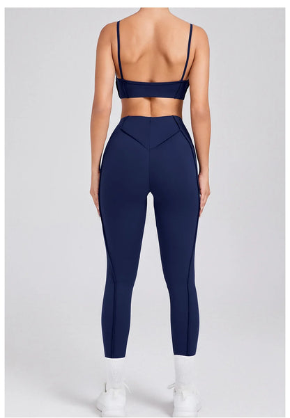 Yoga Sports Fitness Sets High Waist Hip-lifting Trousers Open Back Bra Suit Casual Running Workout Gym Leggings Sexy Sets Women