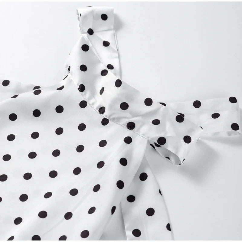 Fashion Lace Up Polka Dot Mini Dress Women Square Collar Short Sleeve Satin Party Dresses2026 Summer Lady Elegant Beach Robe New