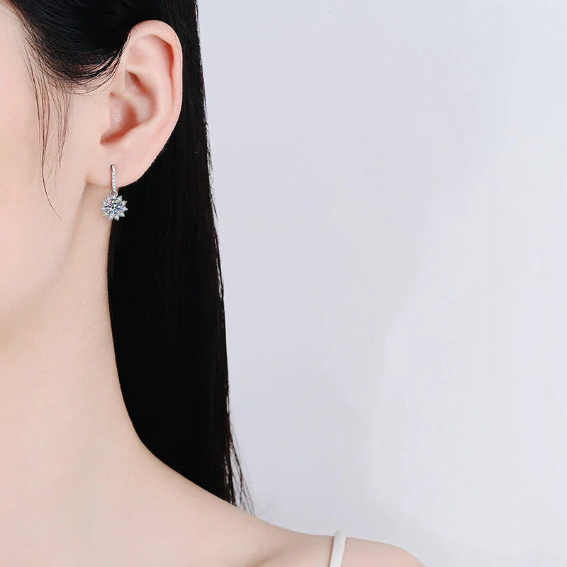 1ct Moissanite Earring 925 Sterling Silver with White Gold Plated Hoops Drop Flower Earring for Women Wedding Jewelry