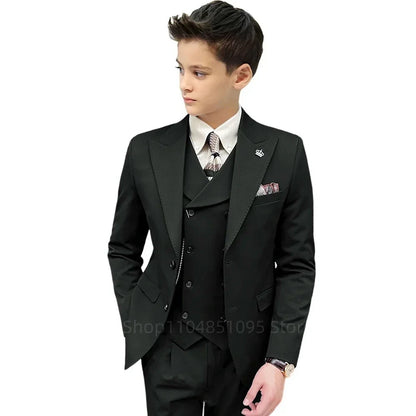 3 Piece Slim Fit Boy Fashion Suits Cutsom Flower Boy Wedding Tuxedo Prom Wedding Peak Lapel Jacket Vest Pants Set Children Suit