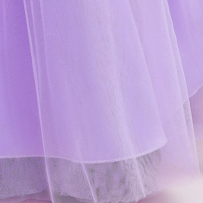 Summer Bridesmaids Party Girl Dresses Elegant Short Sleeve Birthday Princess Dress For Girl Tulle Wedding Prom Evening Customes