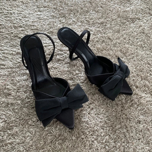 Black Butterfly-knot Stiletto Pumps 2025 Women Pointed Slingbacks High Heels New Sexy Fashion Party Lady Sandals Shoes