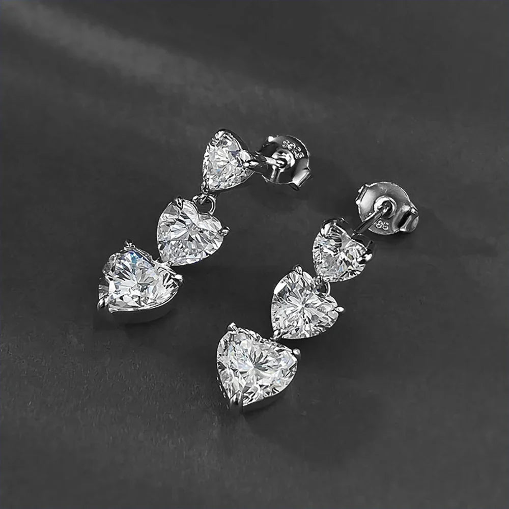 Certified 5cttw Full Moissanite Drop Earrings for Women Heart Cut Lab Diamond Stud Earring 925 Sterling Silver Fine Jewelry