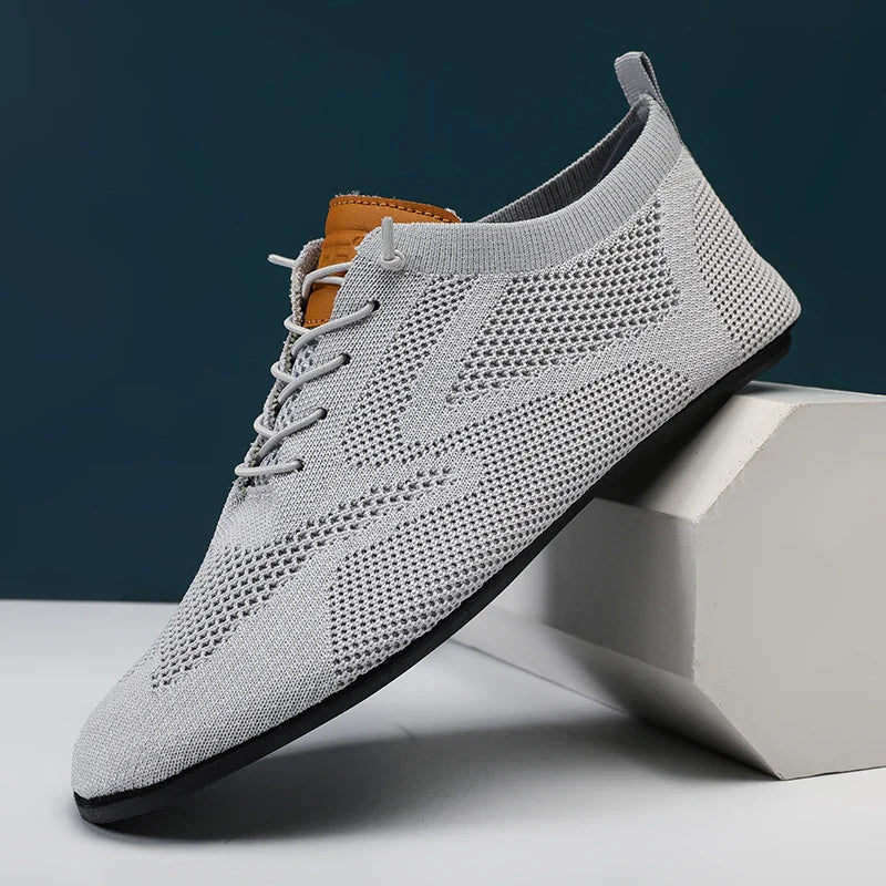 Sapatos Masculinos de Verão em Malha, Sapatilhas Planas para Uso Exterior, Sapatos de Caminhada de Alta Qualidade, Confortáveis, com Cadarço, Respiráveis, Antiderrapantes, Casuais
