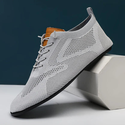 Sapatos Masculinos de Verão em Malha, Sapatilhas Planas para Uso Exterior, Sapatos de Caminhada de Alta Qualidade, Confortáveis, com Cadarço, Respiráveis, Antiderrapantes, Casuais
