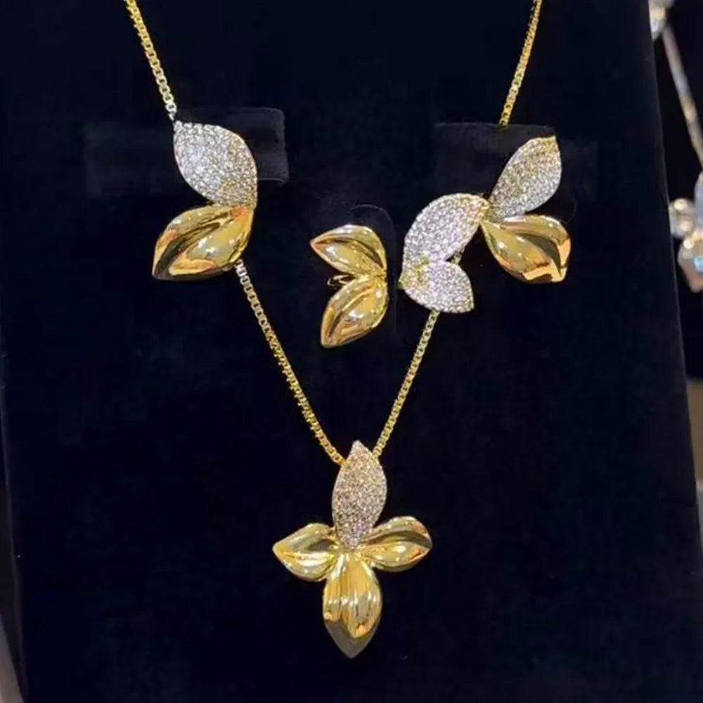 Luxury Bagutte Cut Middle East Jewelry Sets For Women Wedding Full Micro Cubic Zirconia Dress Necklace Earring Sets