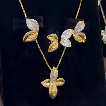 Luxury Bagutte Cut Middle East Jewelry Sets For Women Wedding Full Micro Cubic Zirconia Dress Necklace Earring Sets