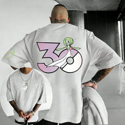 30th Anniversary Gardevoir Printed T-shirt Summer Men's and Women's Loose Casual Hip Hop Trendy Short Sleeve Top