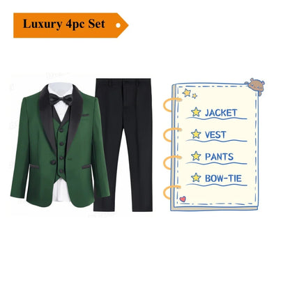 24H Ship White Formal Kids Suit Set, 4 Pieces Suits For Boys From 3-14 Years, Wedding Tuxedo For Kids Ring Bear