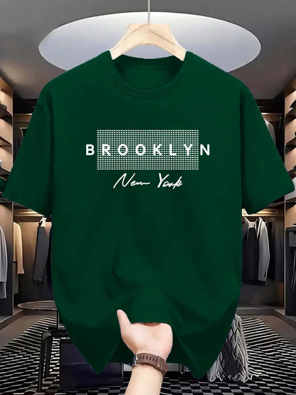 Summer 2026 Brooklyn New York Grid Print T-Shirt for Men Casual Crew Neck Short Sleeve Tee | Trendy Streetwear Tops Ideal