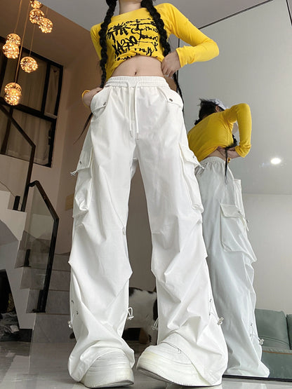 2026 New American Style Large Pocket Cargo Pants Women's Spring Summer Wide Leg Pants Loose Slimming Casual Sports Pants