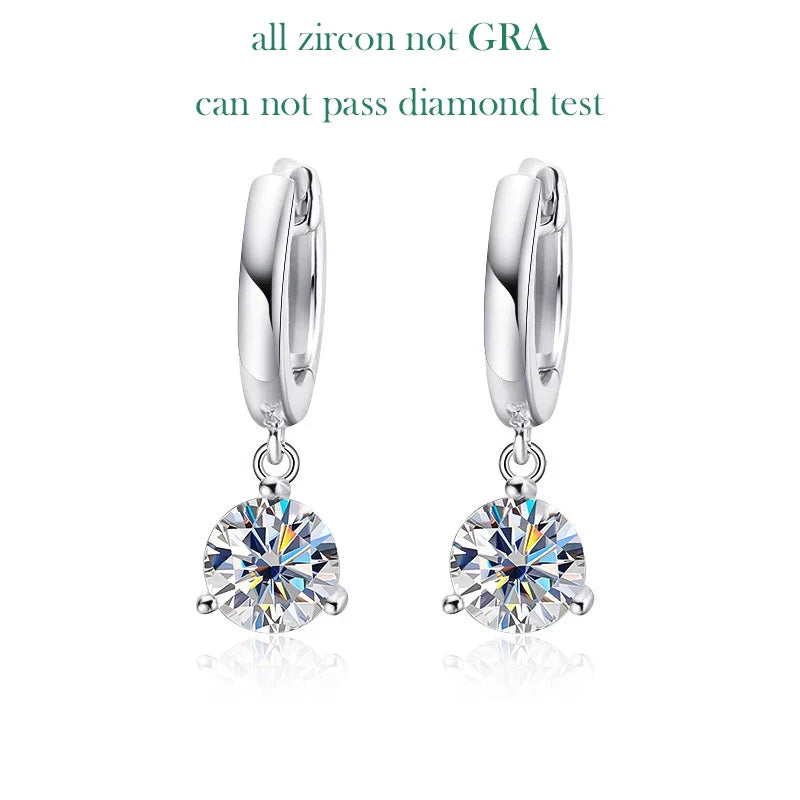 0.5-2CT Brilliant Cut Moissanite Drop Earrings for Women Classic 3 Prong Wedding Fine Jewelry S925 Sterling Silver 100%