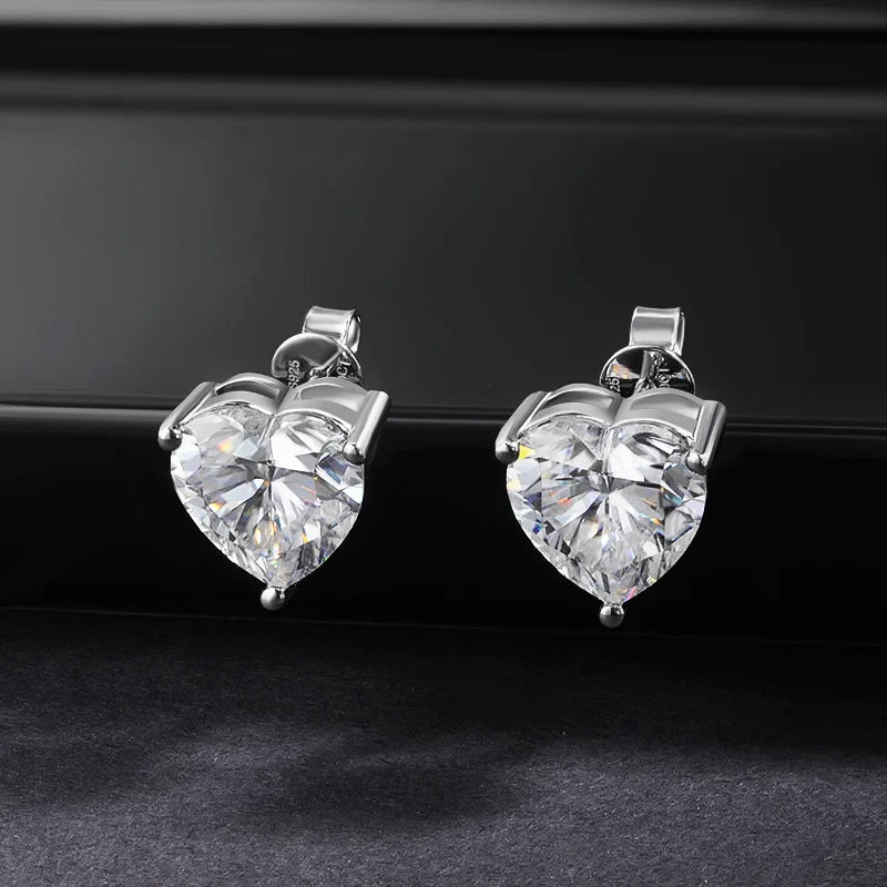 GRA Certified 1-4CT D Color VVS1 Heart Cut Moissanite Earrings For Women 925 Silver Pass Diamond Test Wedding Ear Studs