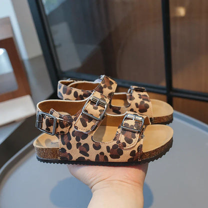 Summer Printed Slippers for Boys and Girls Vacation Travel Beach Adjustable Double-button Sandals Pillow Platform Home Slippers