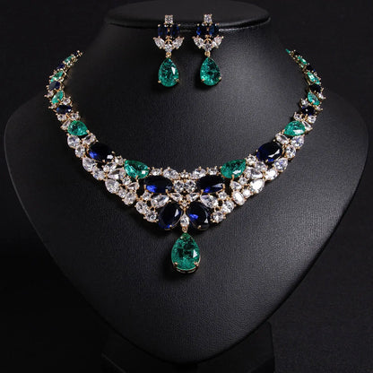 Pop Hot Stereo Jewelry Oil Painting Necklace Earrings Premium Multi-Color 2-Piece Wedding Travel Women's Holiday Gift M-1000