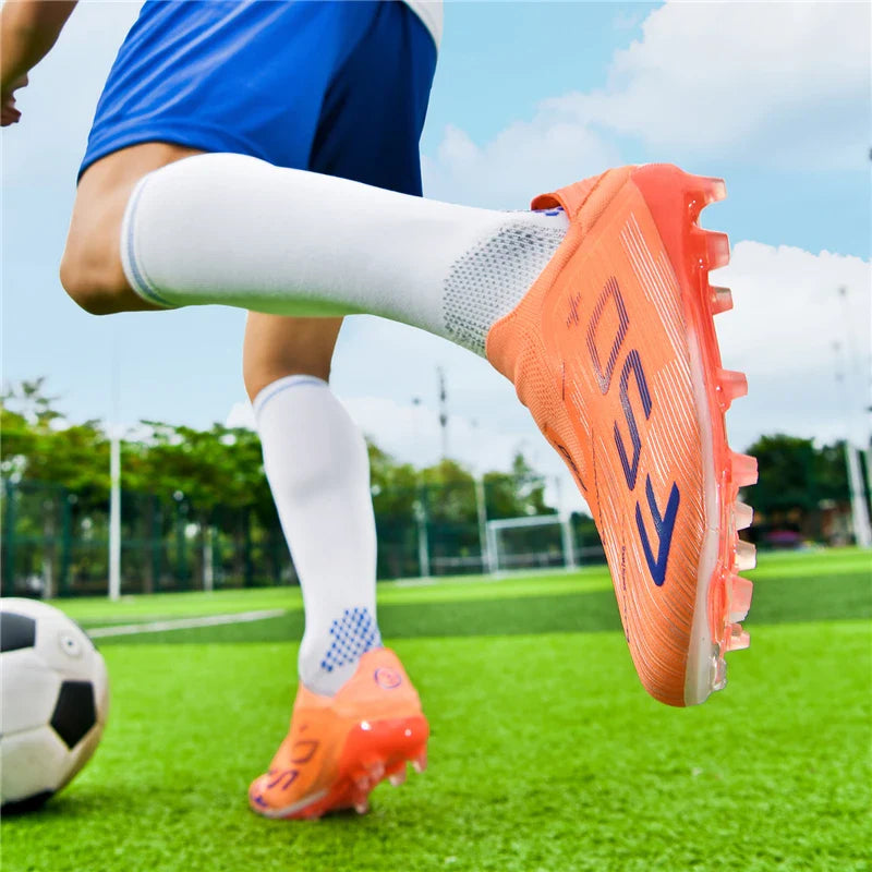 Without-lace F50+ Mens Soccer Shoes Boys Training Non-Slip Turf Soccer Cleats TF/FG Football Sneakers Chuteira Campo 35-45
