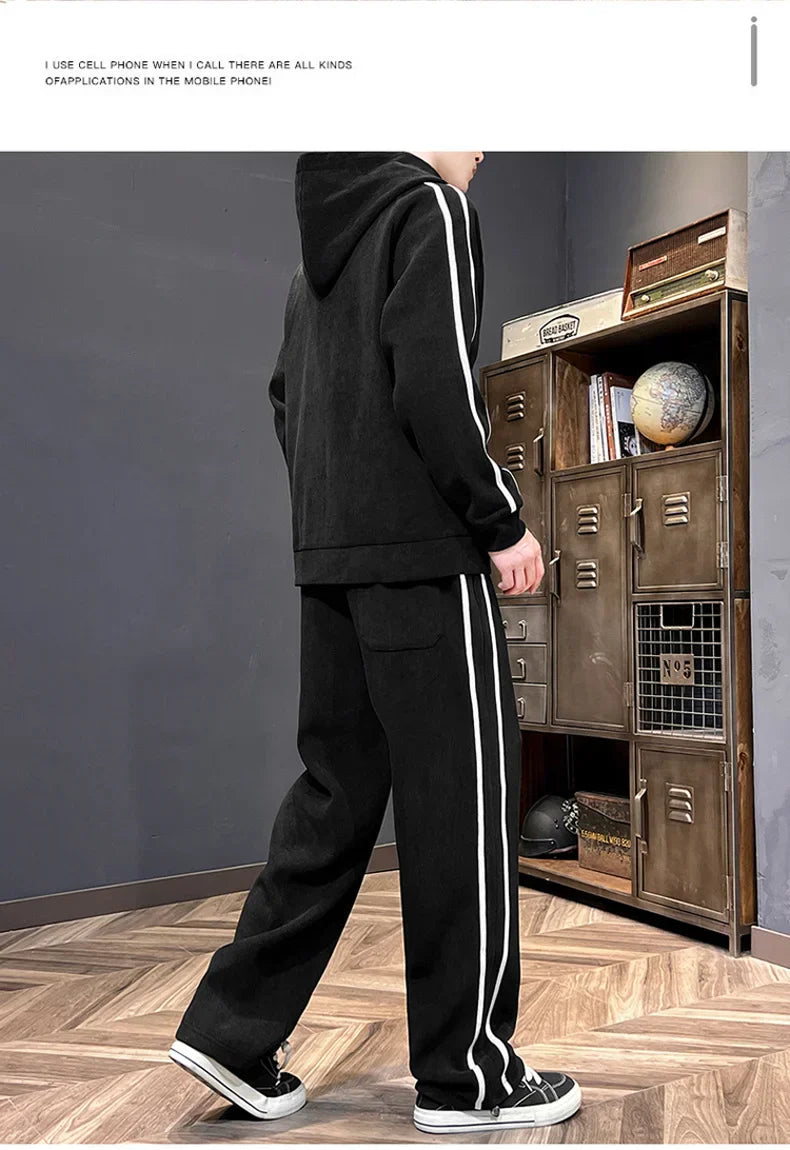 Big Size 8xl 7xl Corduroy Men's Tracksuit Set Black Hoodie Pants 2pcs Suits Autumn Winter Jacket Hooded Oversize Sportswear Man