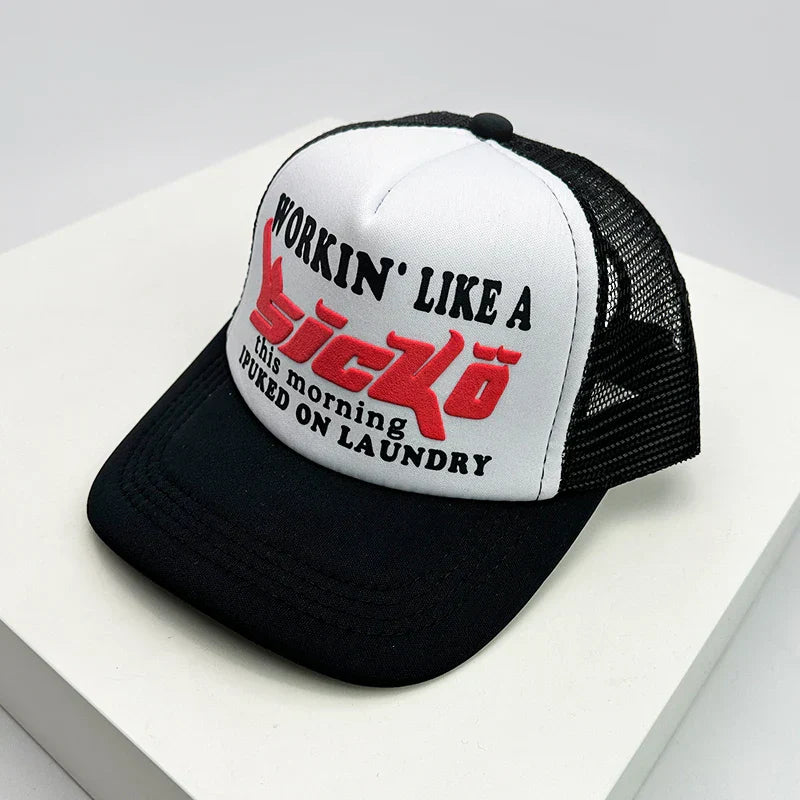 New American Style Men Women Cruise Printed Anime Letter Half Mesh Caps Sunshade Breathable Baseball Hats Versatile Fashion Cute