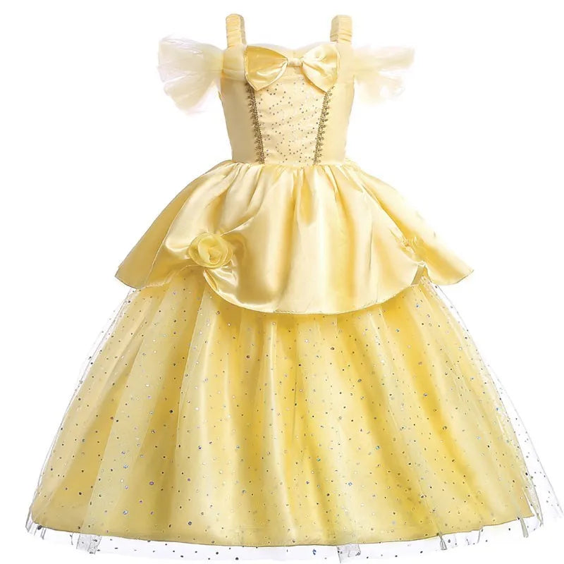 Fantasia Infantil Belle Menina Halloween Princesa Vestido Cosplay Festa Crianças Rapunzel Cinderela Anna Elsa Encanto Roupa de Aniversário